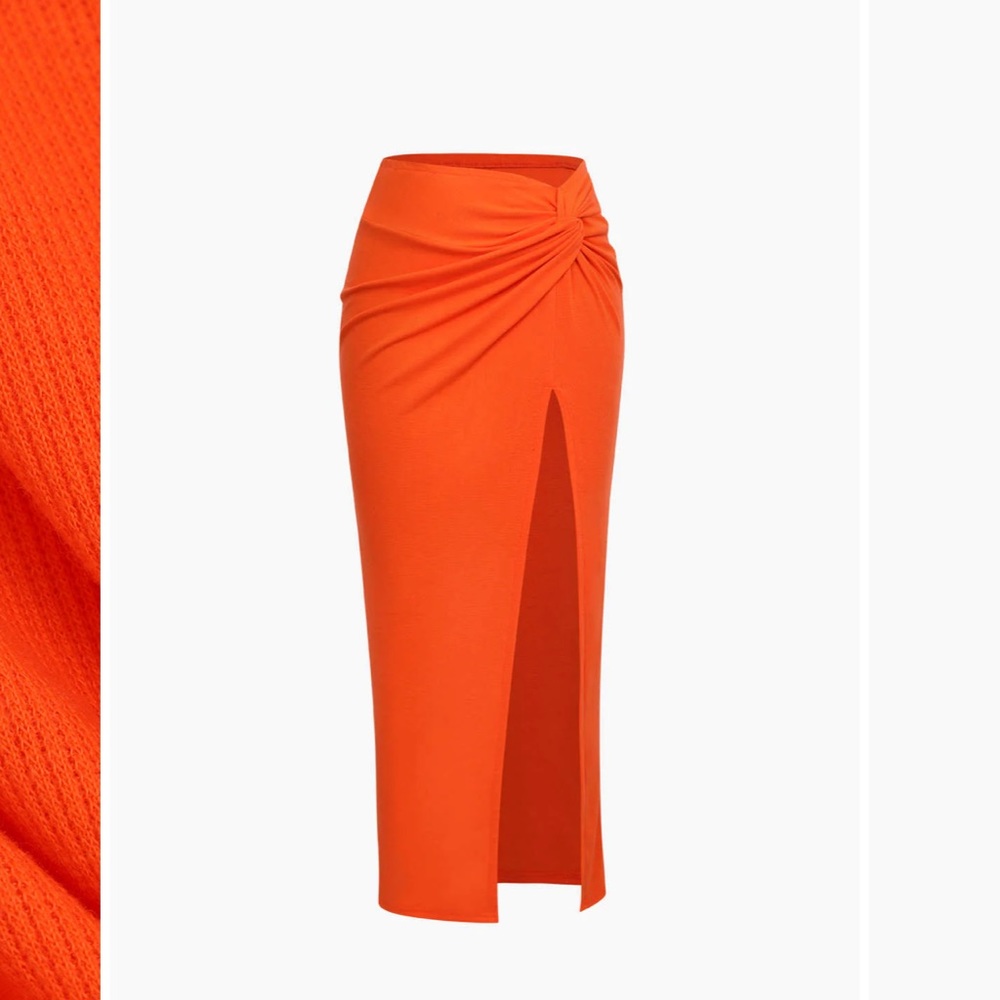 Knot side slit midi skirt - Orange